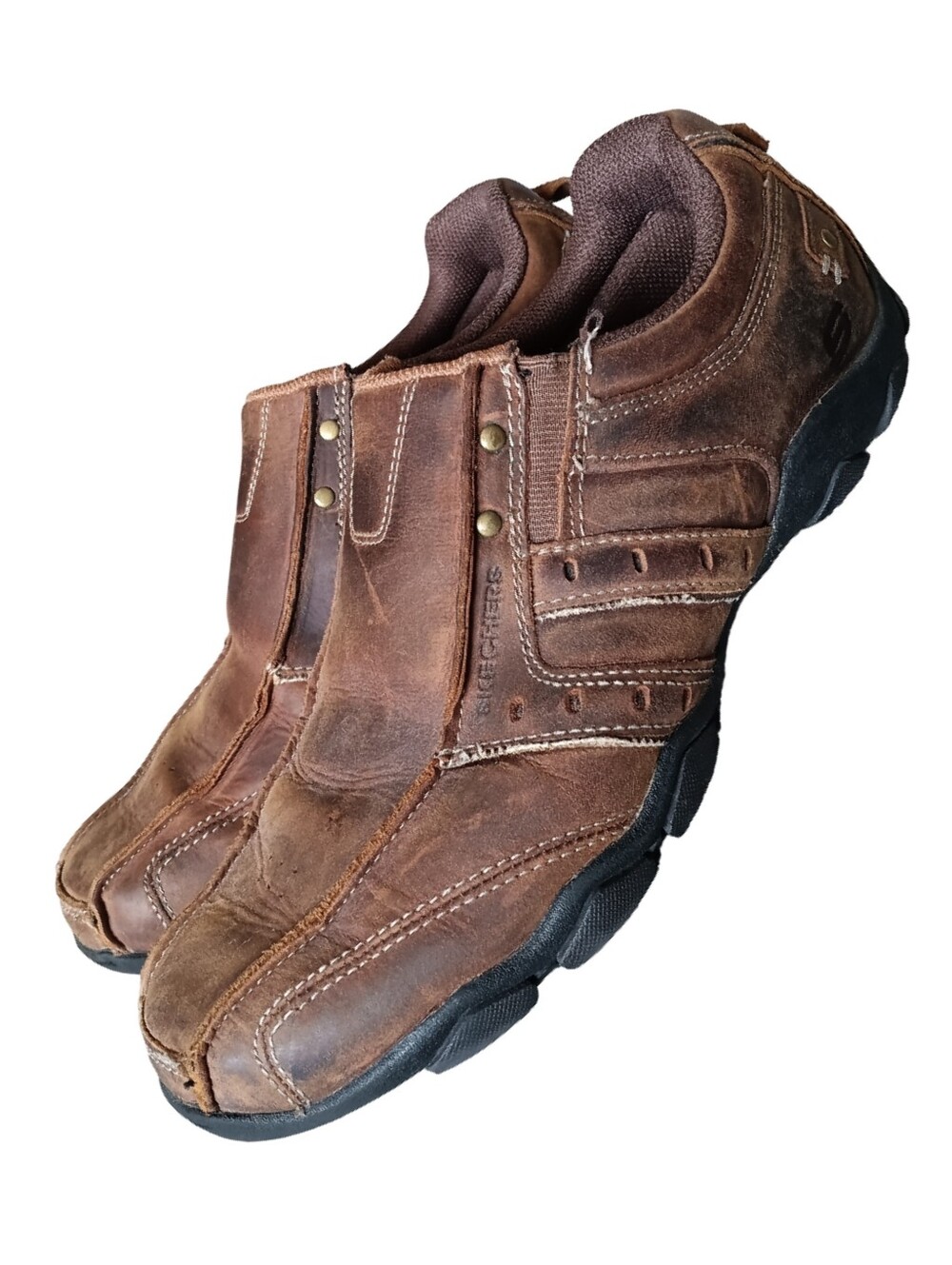 🤎 Skechers Diameter Leather Slip On Loafers Shoes Mens 9.5 Brown Relaxed Step